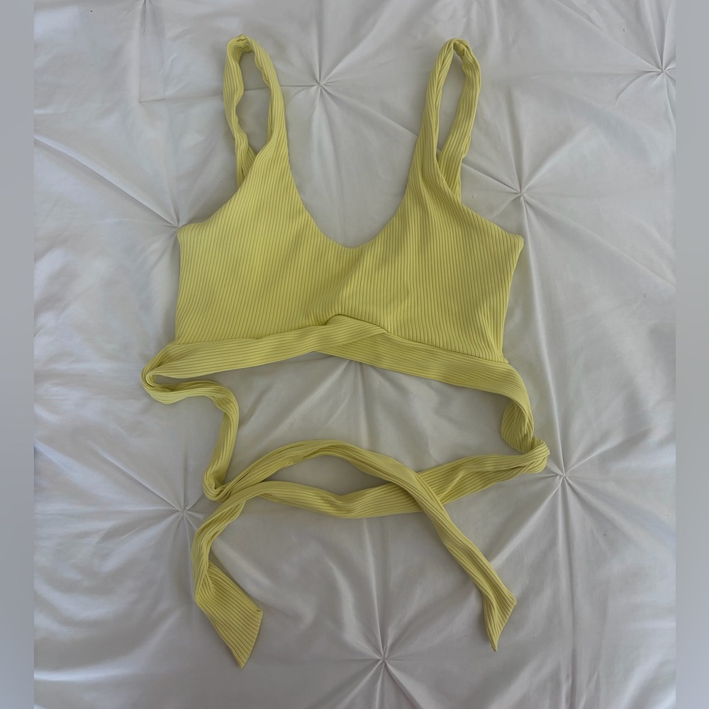 Love Tree Lemon Ribbed Wrap Crop Top